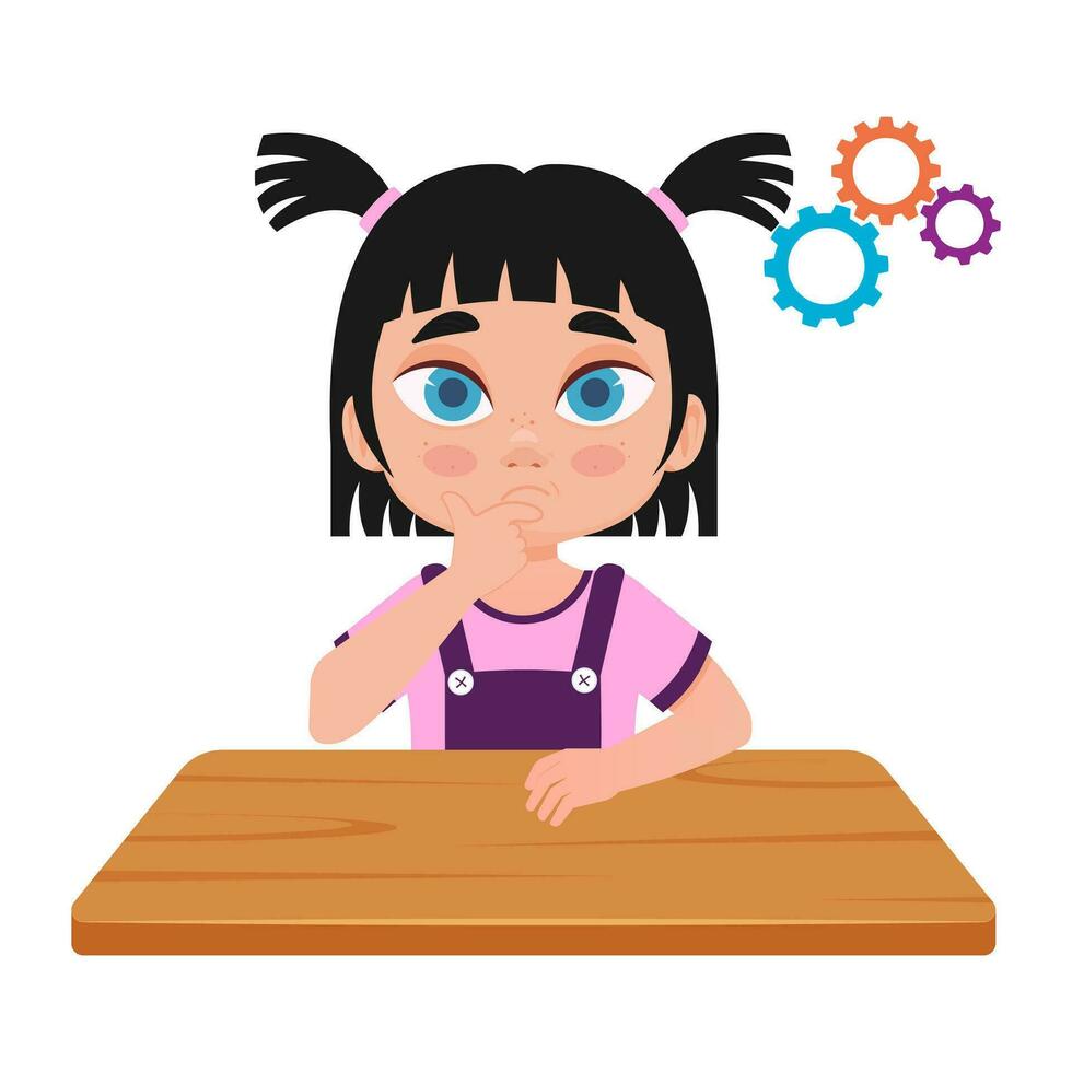 The girl is thinking sitting at her desk vector