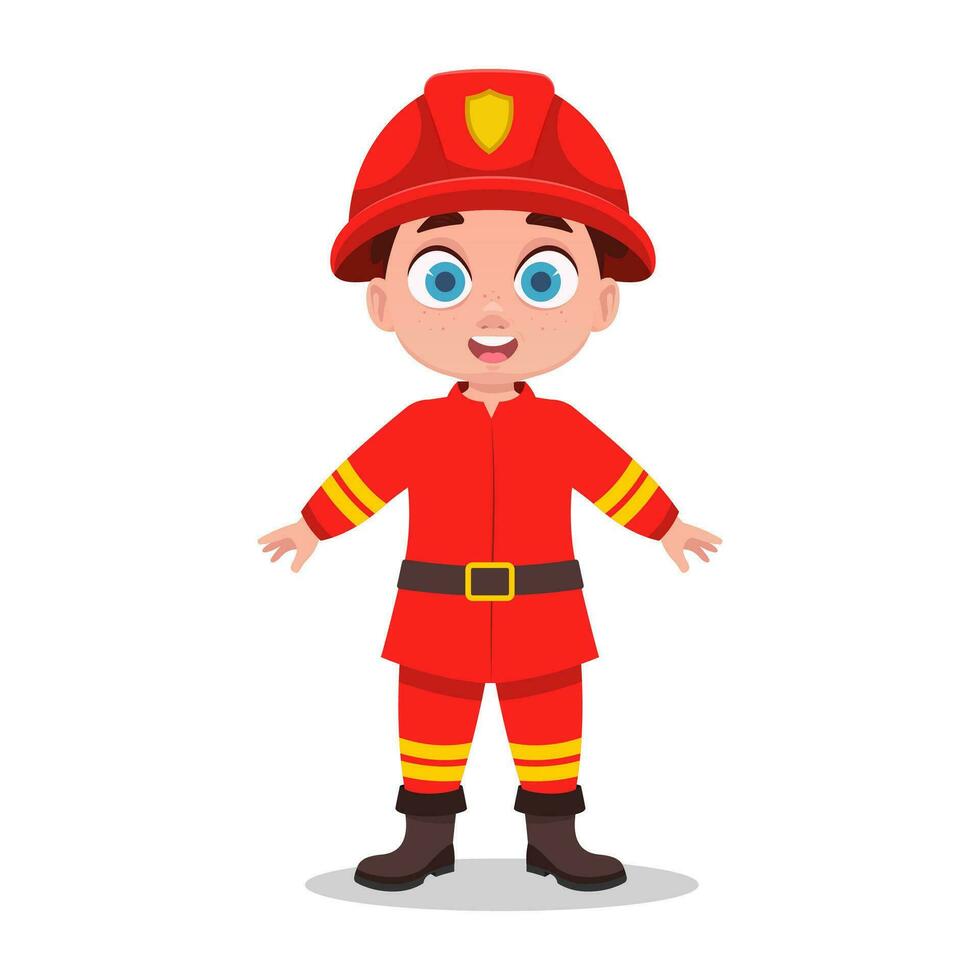 Cute boy in fireman uniform vector