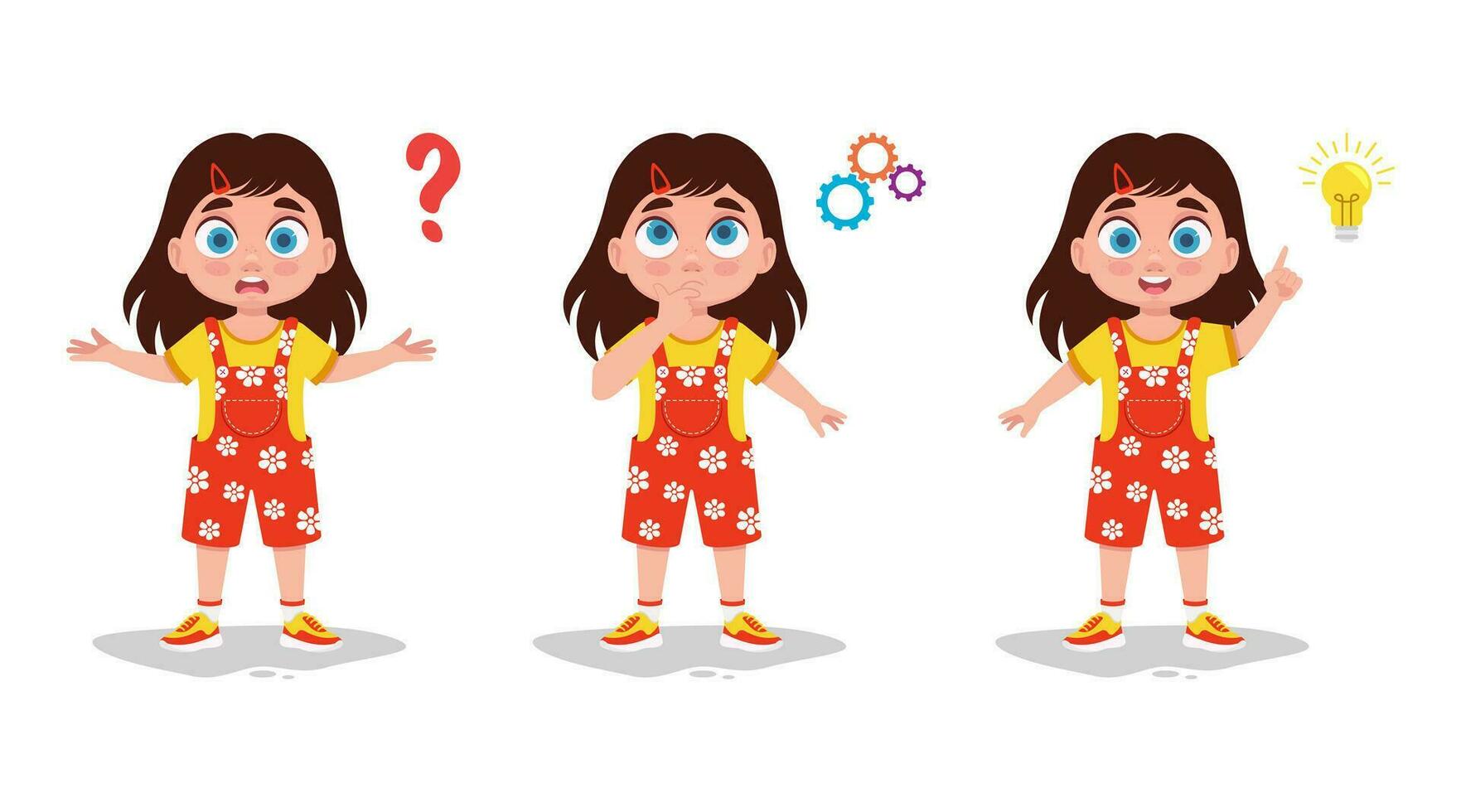Curious girl illustration set vector