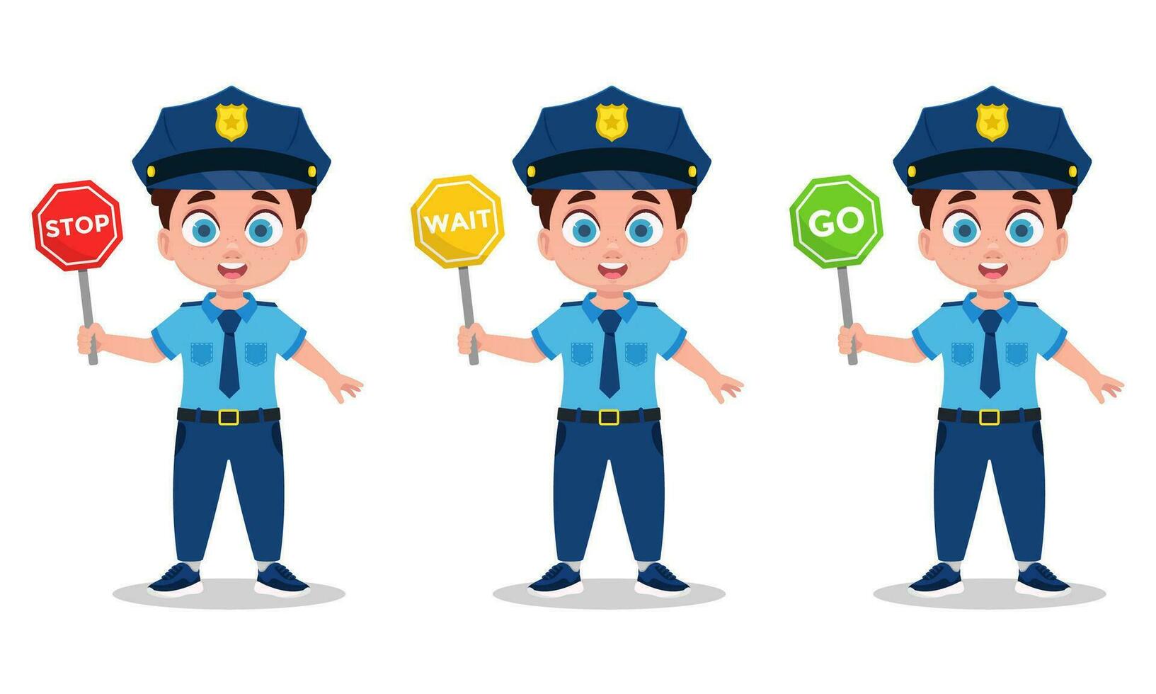 Boy in police uniform and holding a sign vector