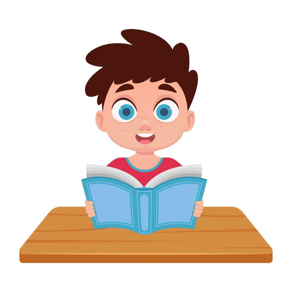 Vector happy child studying