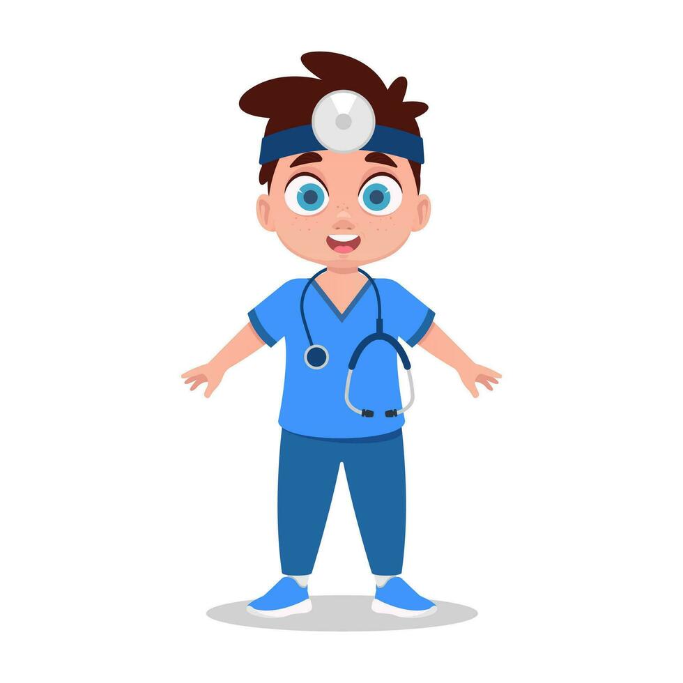 Cute doctor with stethoscope on white background vector