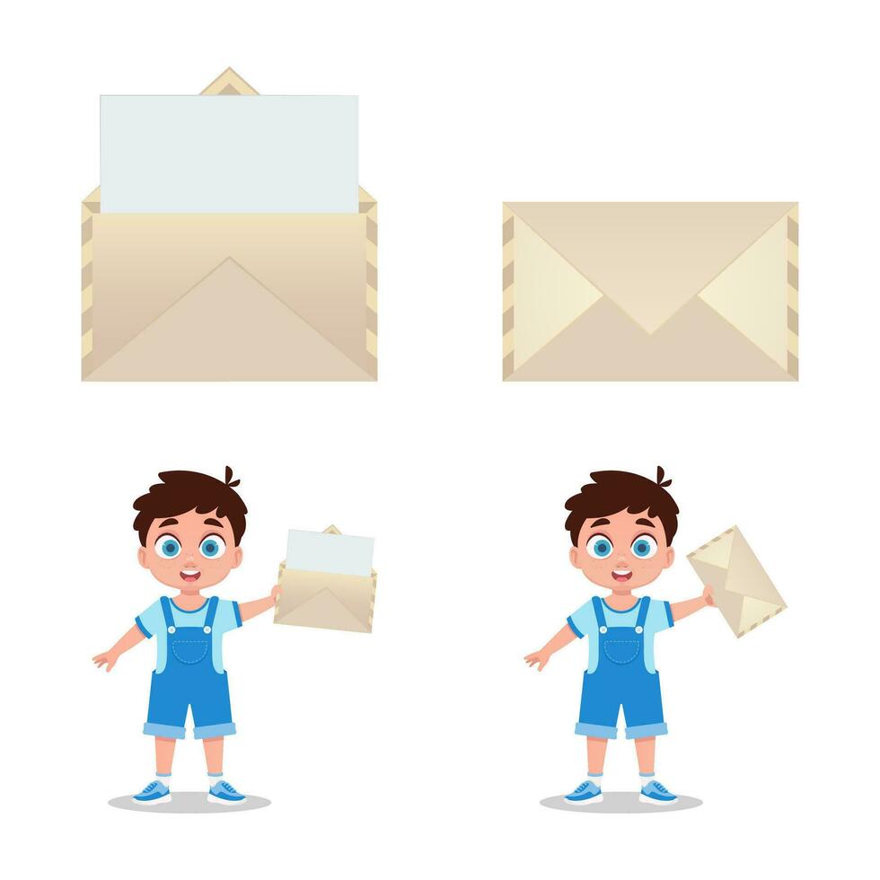 Set of illustrations of a boy with a mailbox vector