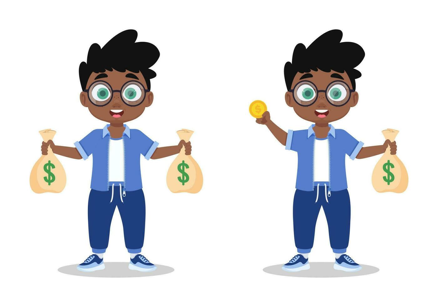 conjunto de ilustraciones de un chico con dinero vector