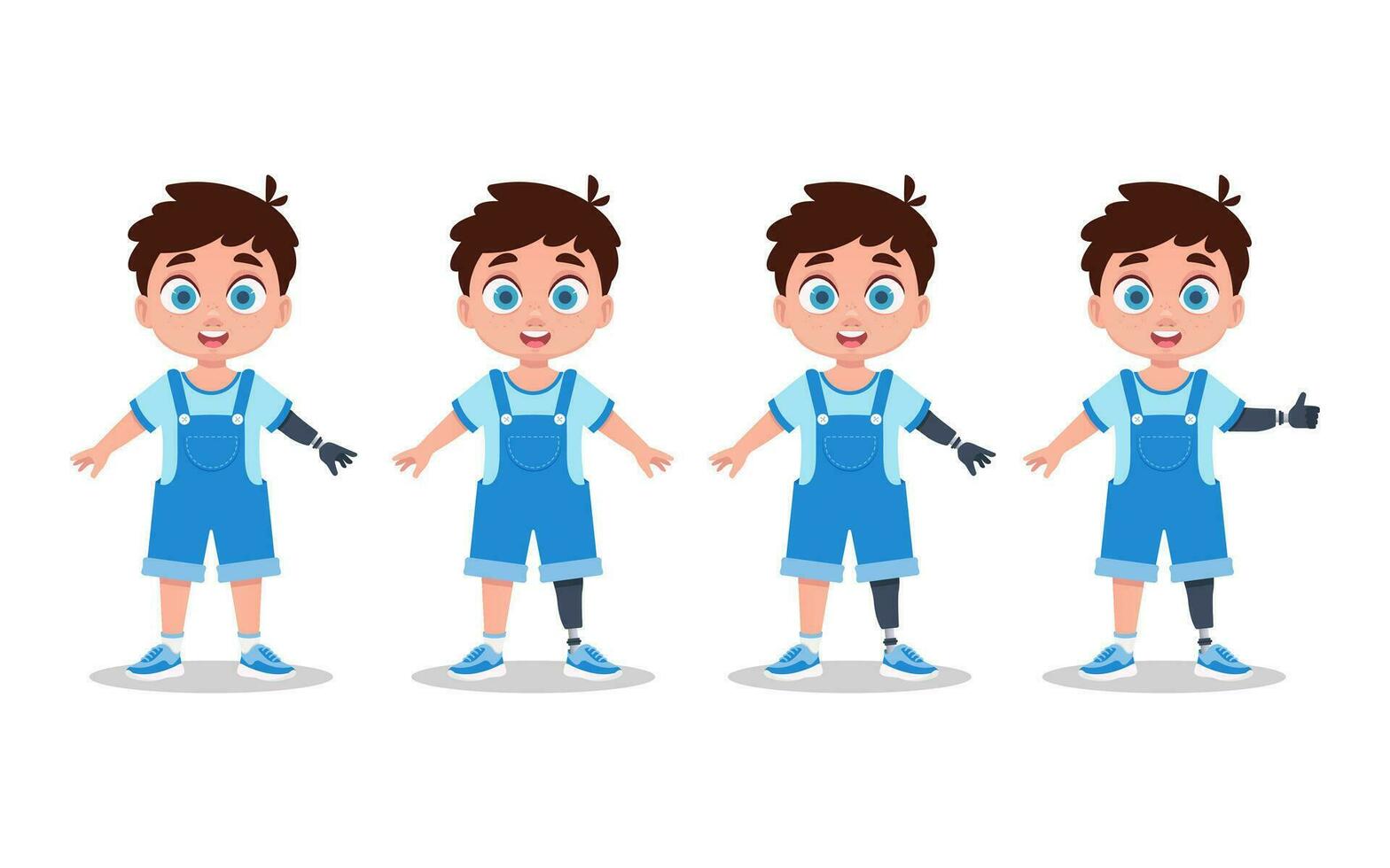 Boy with prosthetic arms and legs vector