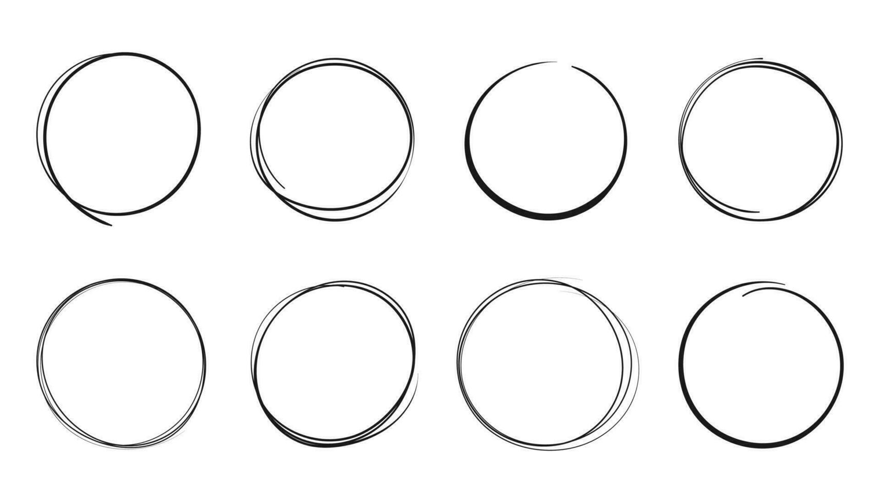 Doodle drawings, round frames, isolated on white vector