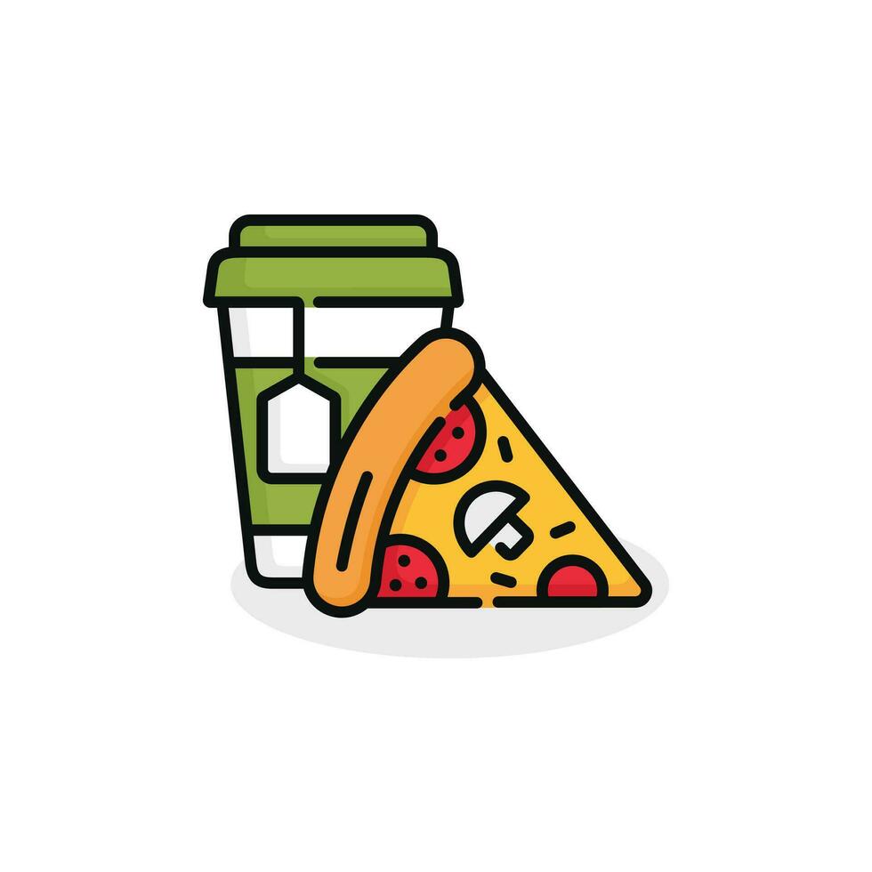 Pizza y bebida vector ilustración. rápido comida icono aislado en blanco antecedentes