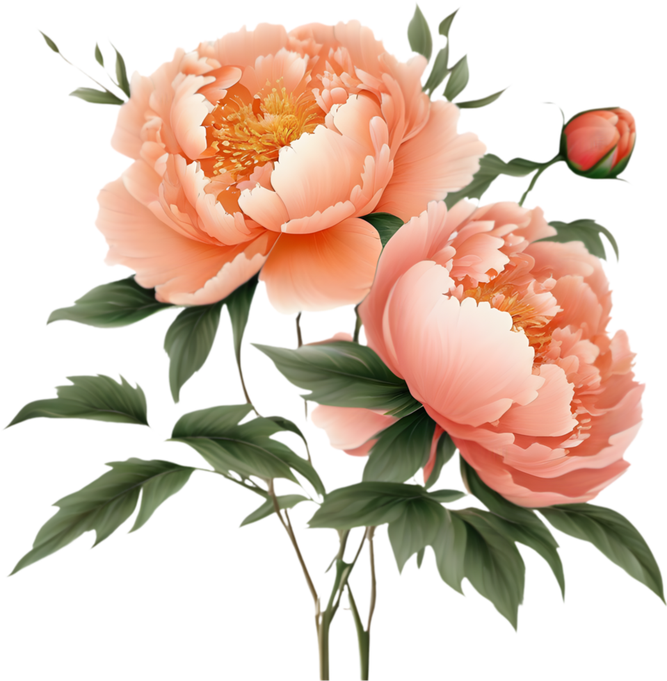 A vibrant painting of flowers with green leaves on their stem. AI-Generated. png