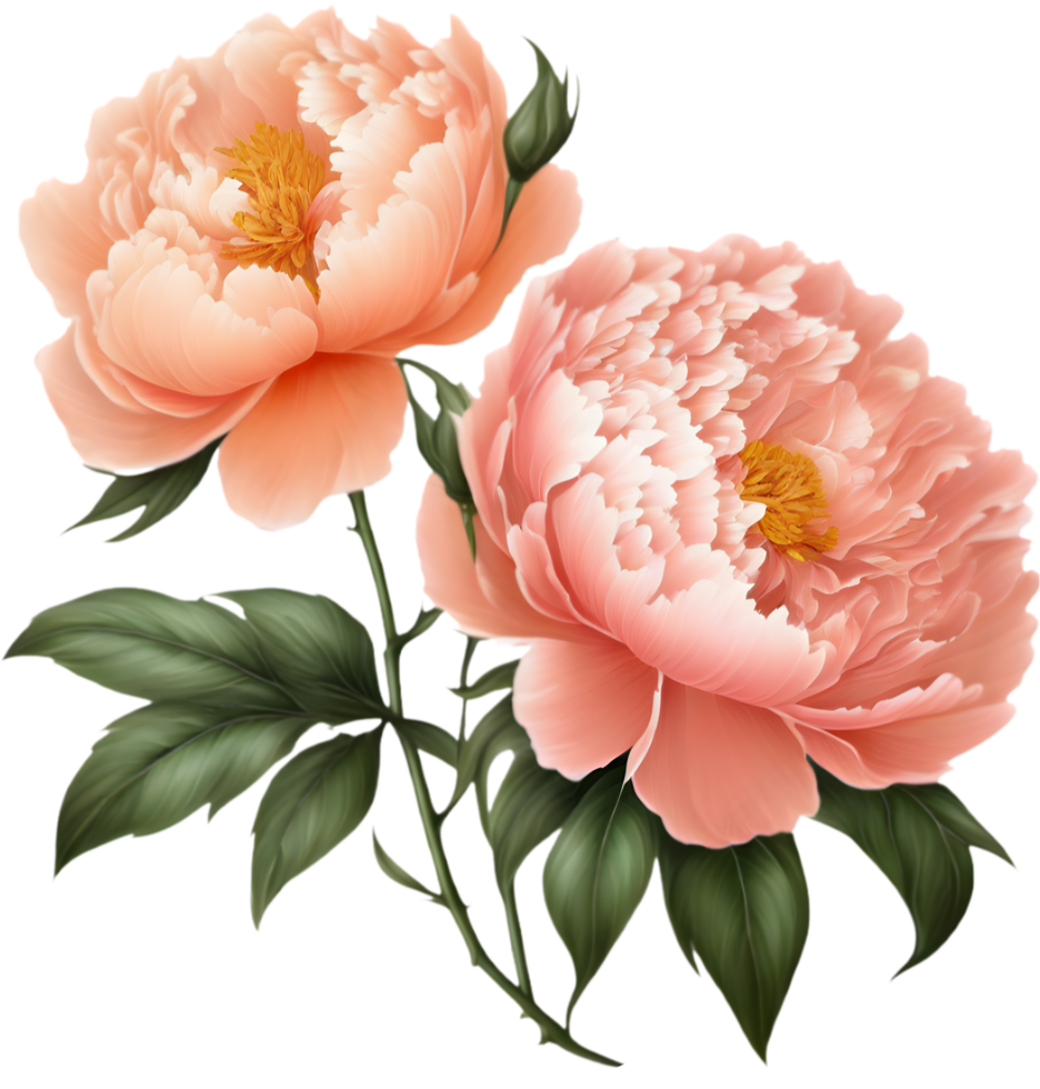 A vibrant painting of flowers with green leaves on their stem. AI-Generated. png