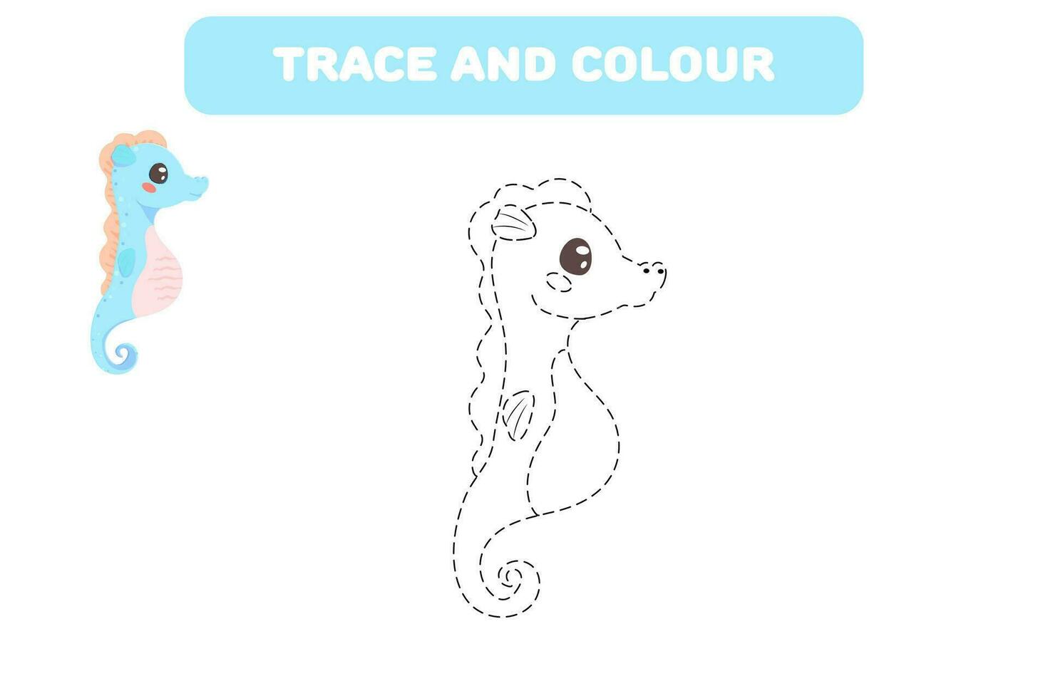 handwriting practice colouring book with cute sea character seahorse vector