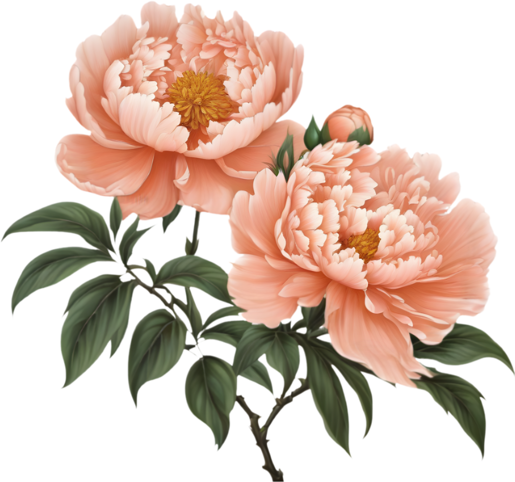 A vibrant painting of flowers with green leaves on their stem. AI-Generated. png