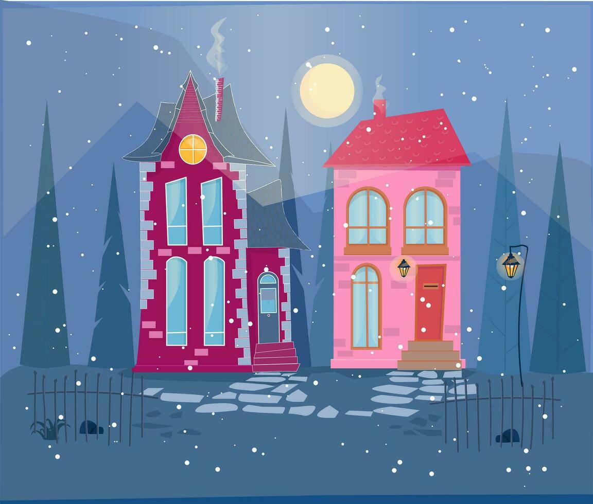 Scandinavian style houses,winter and snow vector