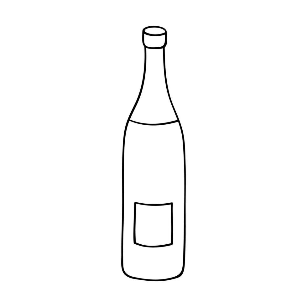 Hand drawn wine bottle illustration. Alcohol drink clipart in doodle style. Single element for design vector