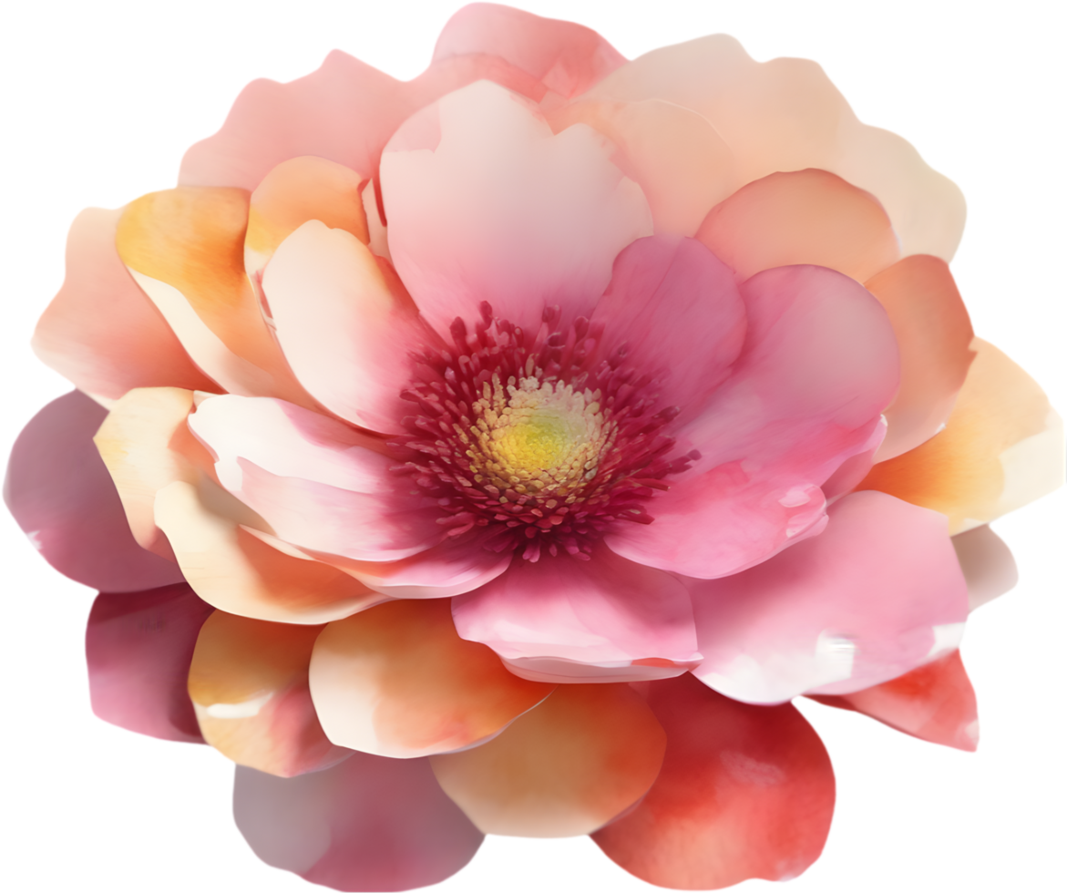 en närbild vattenfärg teckning av en rosa blommor. ai-genererad. png