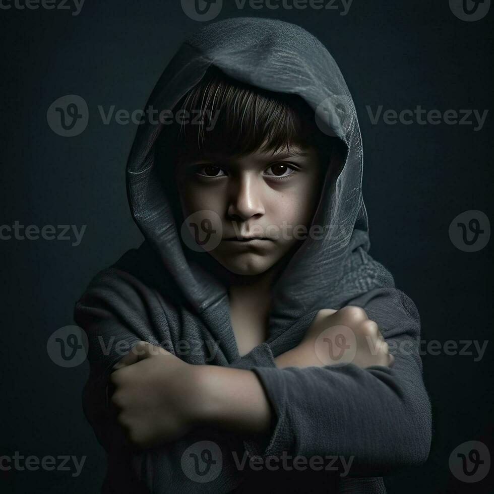 Generative AI child fighting for his identity photo