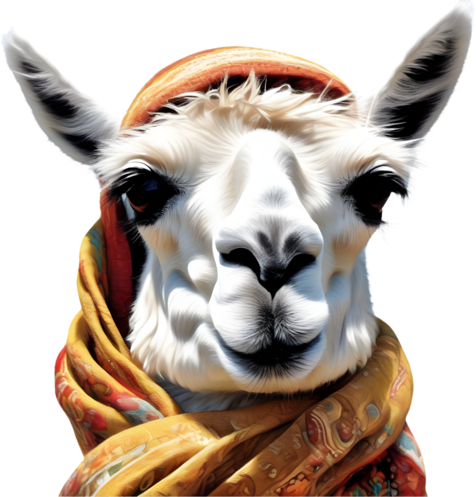 A sassy llama with a scarf . AI-Generated. png