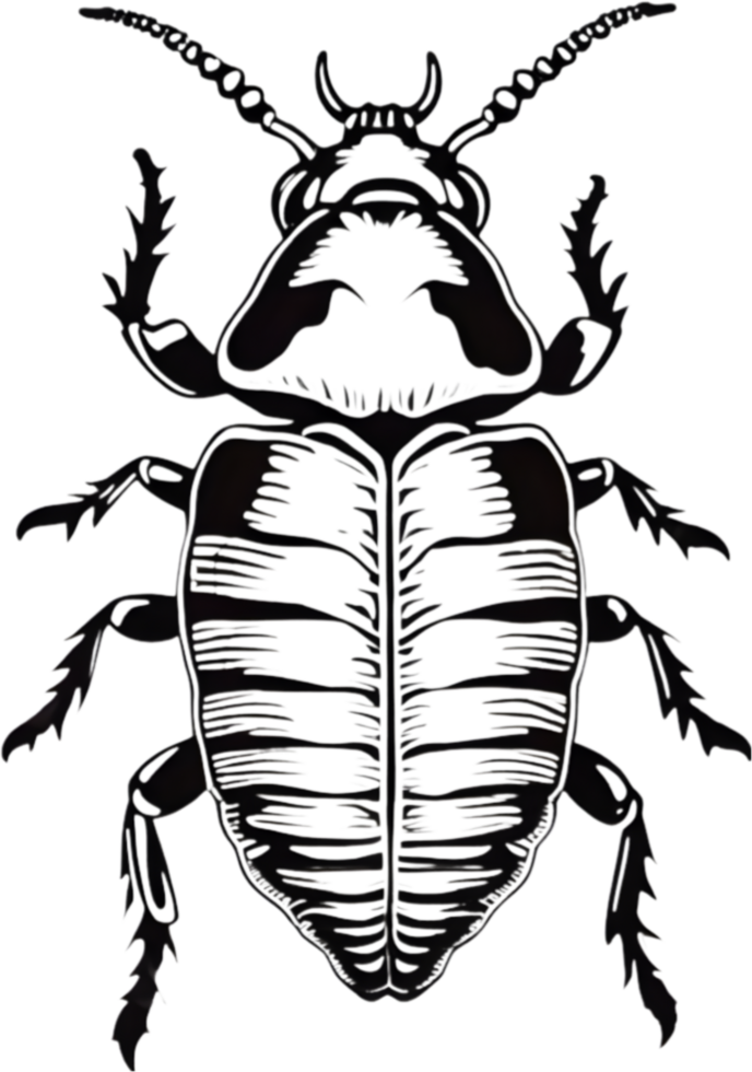 A close-up drawing of an isopod in a minimalist style. AI-generated. png