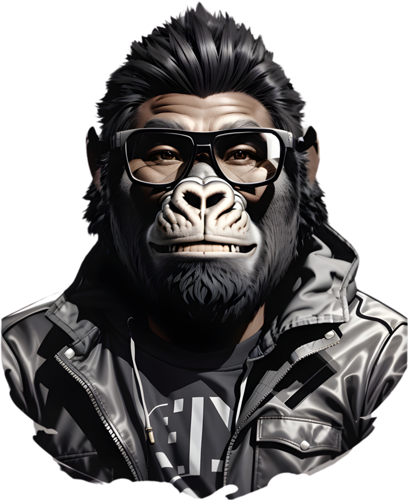 a gorilla wearing a hoodie and goggles. AI-Generated. png