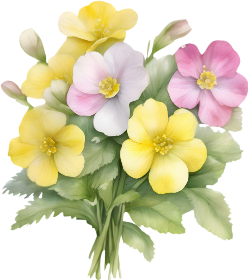 A bouquet of Primrose flowers. AI-Generated. png