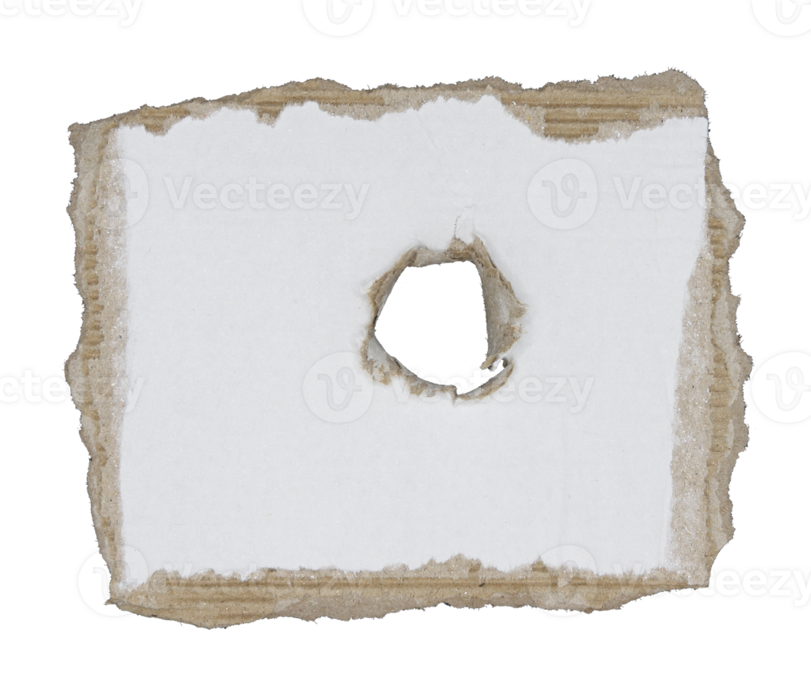 A piece of paper is torn with a hole on transparent background png file