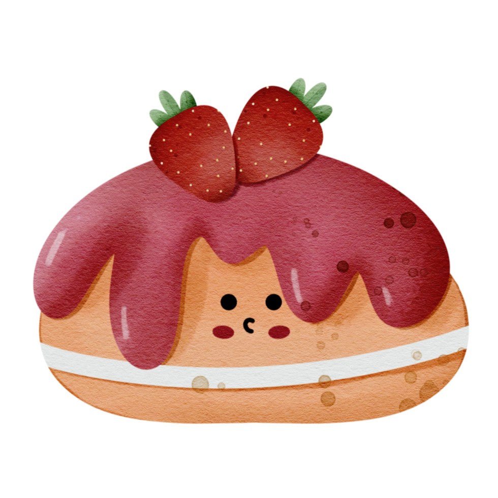 Kawaii hand drawn cute strawberry watercolor png