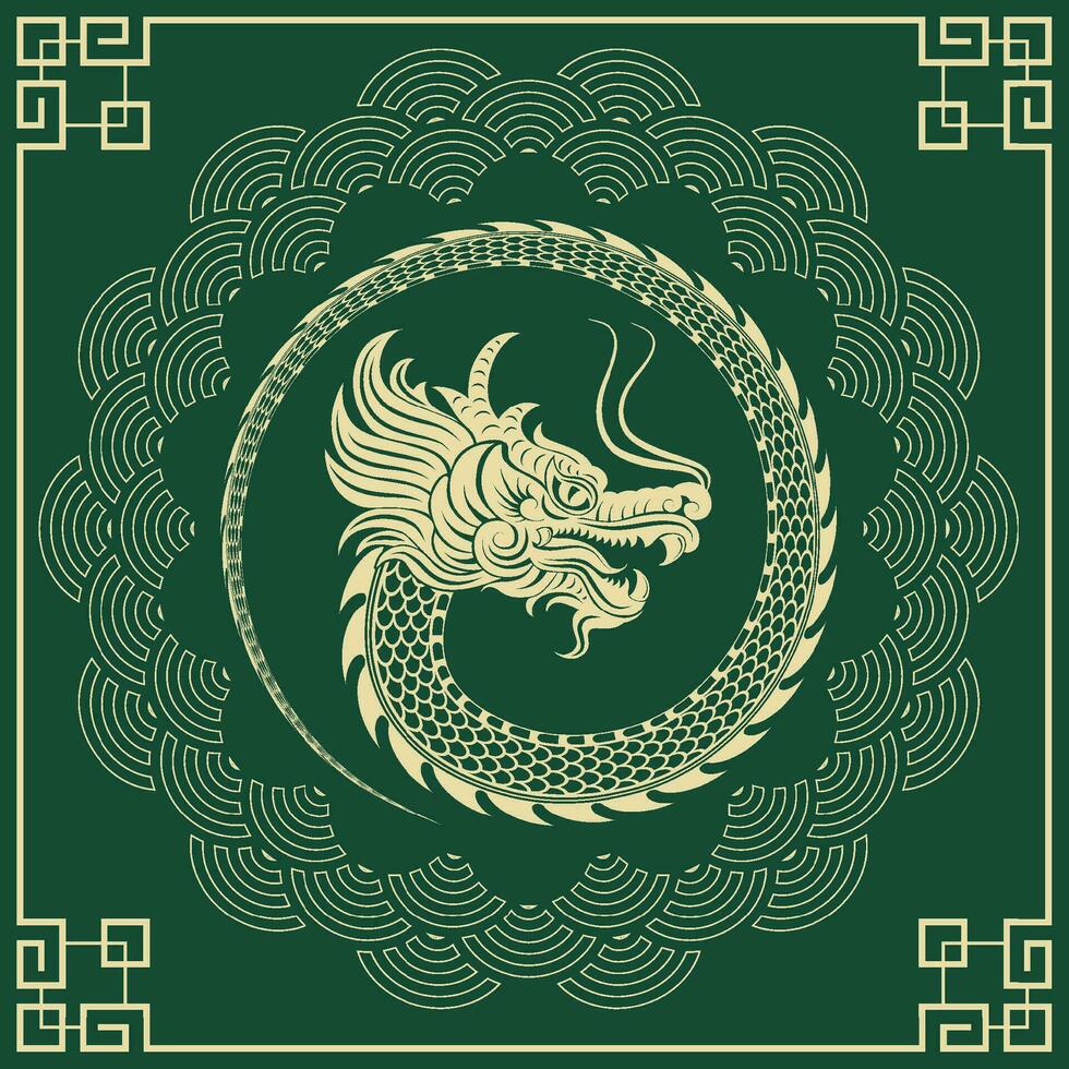 Happy Chinese new year 2024 Zodiac sign, year of the Dragon, with green paper cut art and craft style on white color background vector