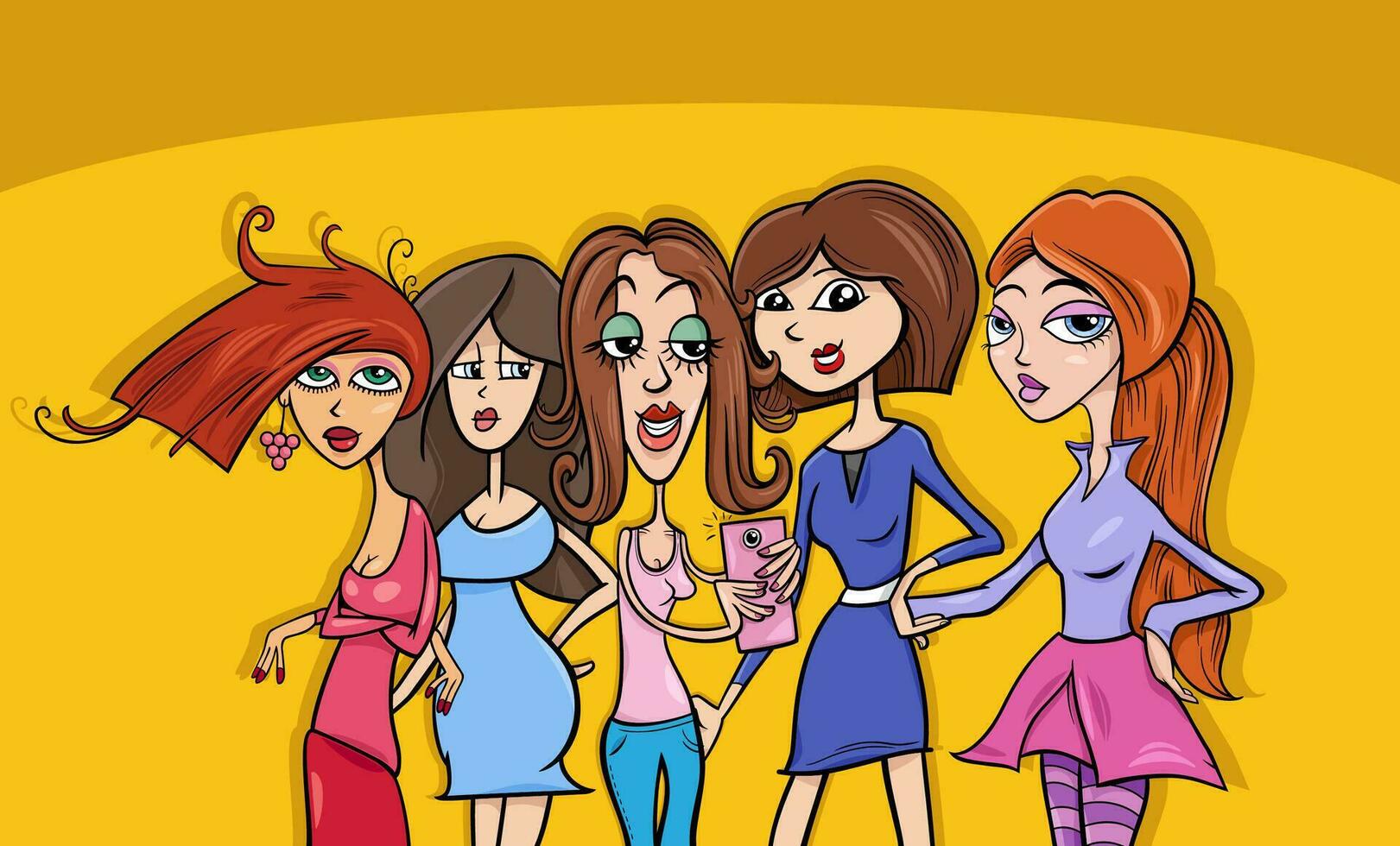 cartoon girls or women comic characters group vector