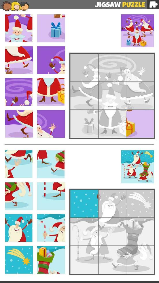 jigsaw puzzle games set with Santa Claus on Christmas time vector