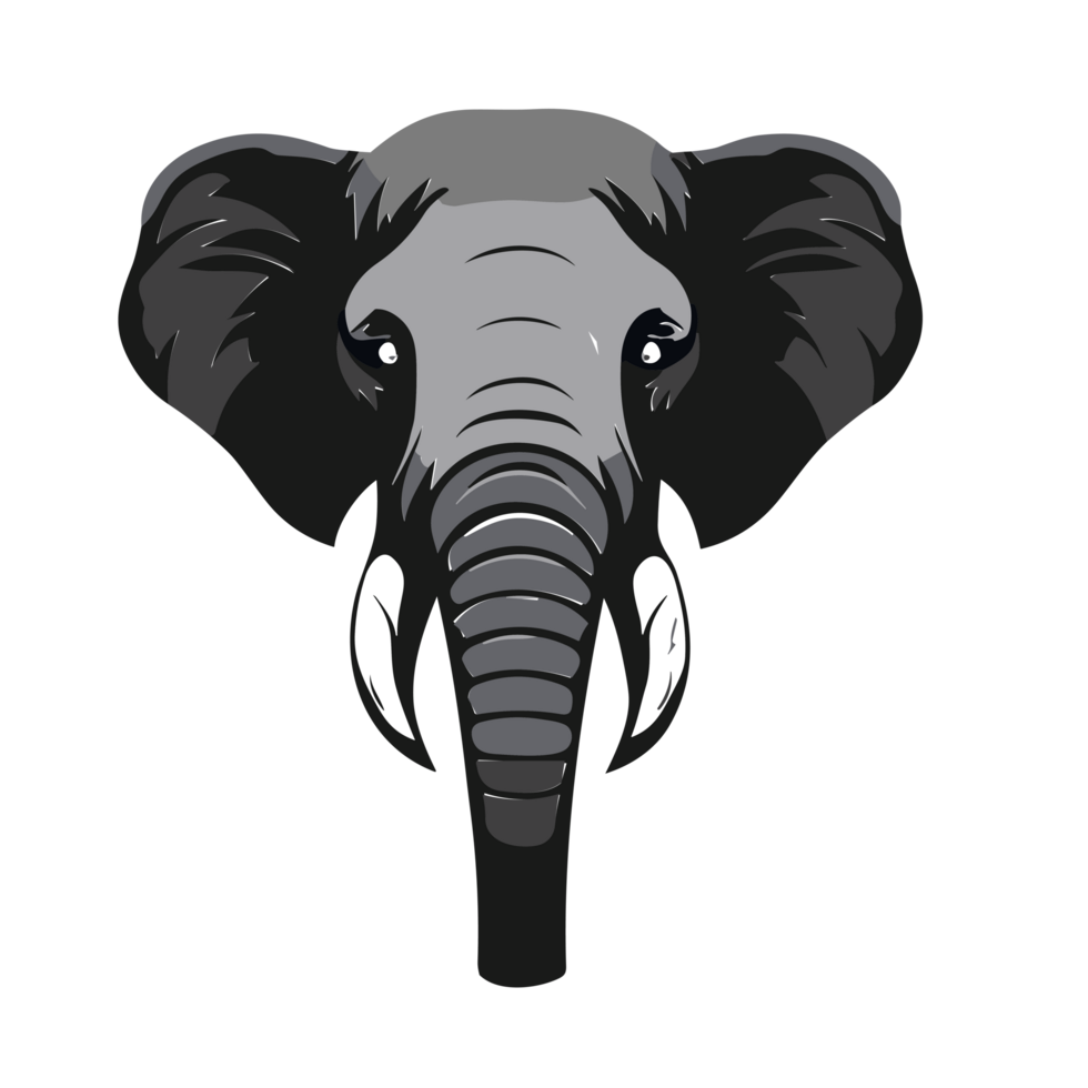 elephant head in flat style. Drawing wild elephant face, Jungle animal, AI Generative png