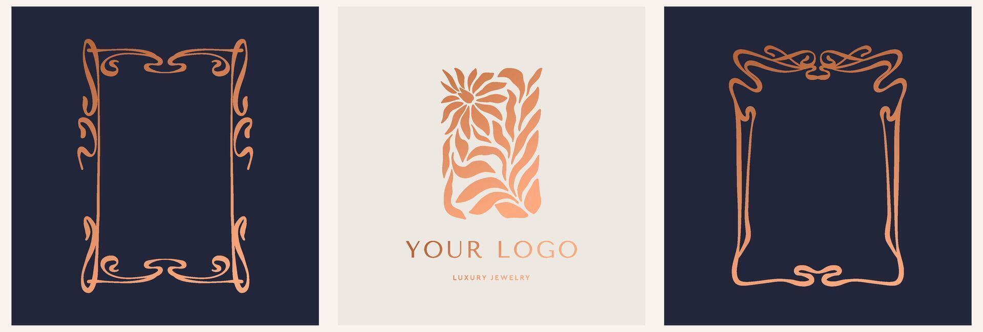 Elegant vector logo template of a flower. Abstract symbol in a linear style for cosmetics and packaging, jewelry, handicrafts or beauty products.