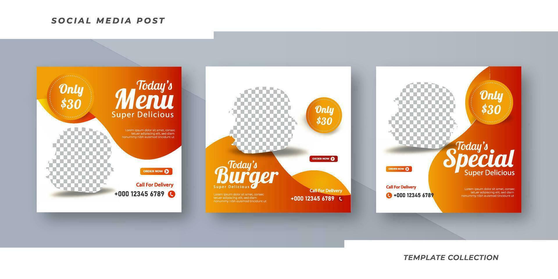 Today's Menu Burger Super Delicious  Social Media Post for Online Marketing Promotion Banner, Story Pro Vector