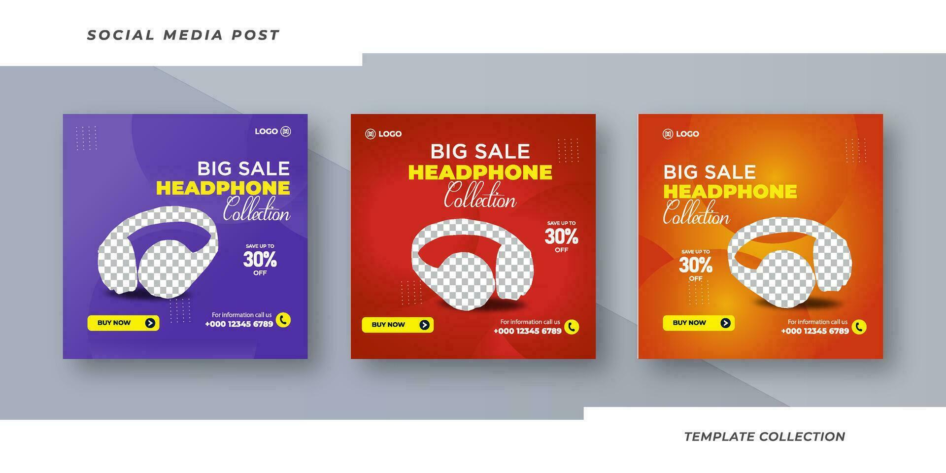 Big sale Headphone Collection Social Media Post for Online Marketing Promotion Banner, Story Pro Vector