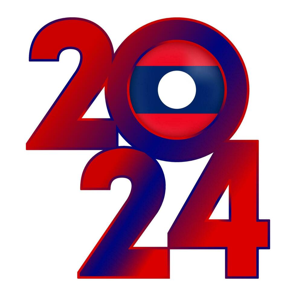 Happy New Year 2024 banner with Laos flag inside. Vector illustration.