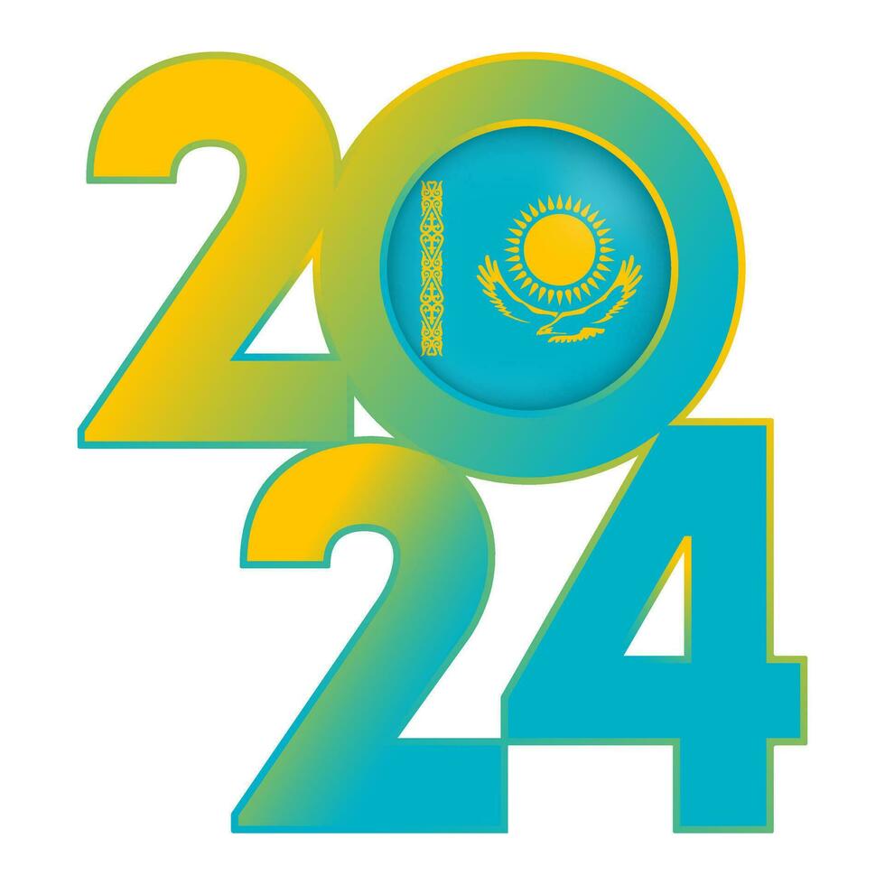 Happy New Year 2024 banner with Kazakhstan flag inside. Vector illustration.