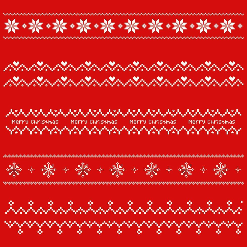 Merry Christmas snowflake line border seamless pixel art style vector
