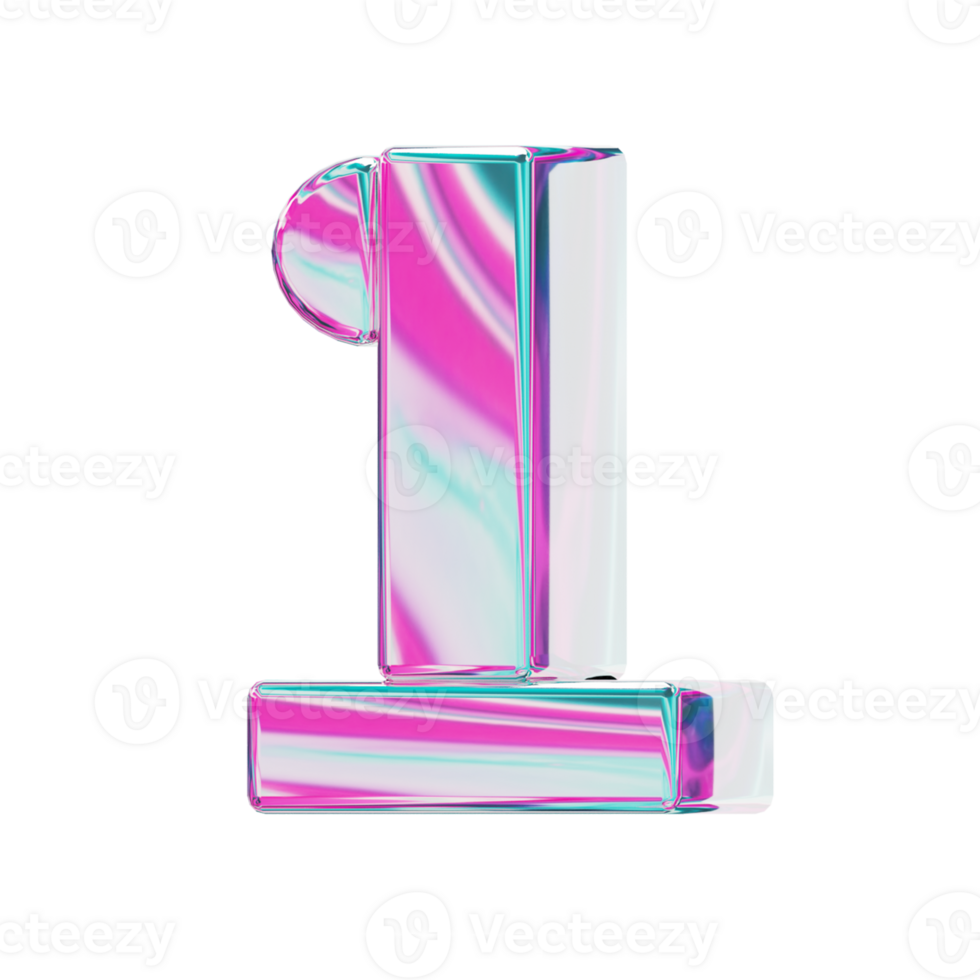 Number 1. alphabet 3D design in iridescent color style for banner, glossy icons, design posters holographic. png