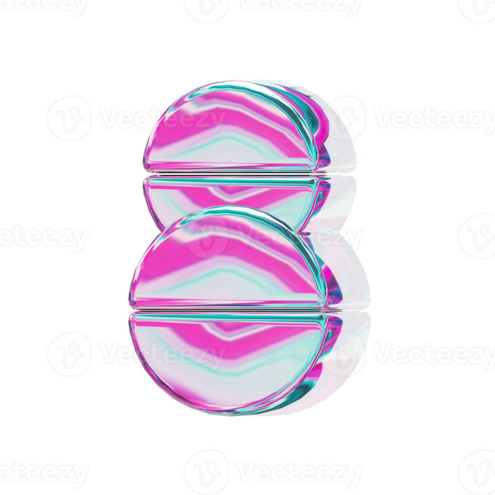 Number 8. alphabet 3D design in iridescent color style for banner, glossy icons, design posters holographic. png