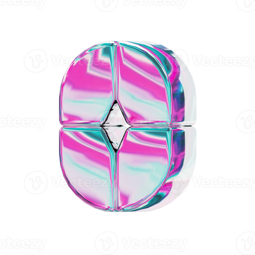 Number 0. alphabet 3D design in iridescent color style for banner, glossy icons, design posters holographic. png