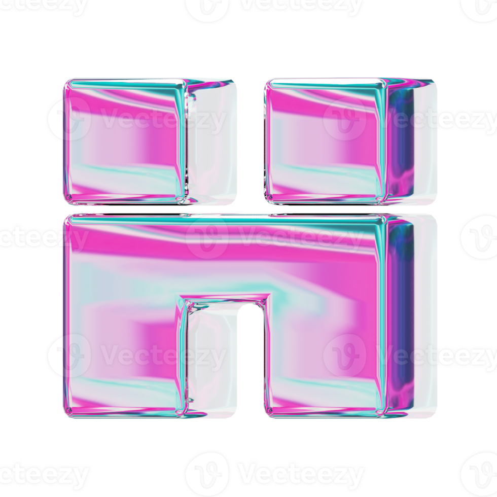 Letter H. alphabet 3D design in iridescent color style for banner, glossy icons, design posters holographic. png