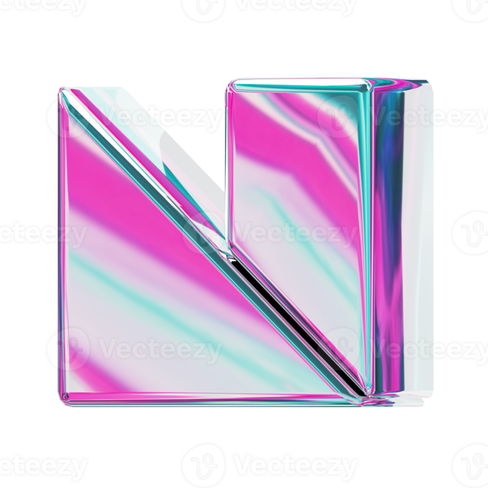 Letter N. alphabet 3D design in iridescent color style for banner, glossy icons, design posters holographic. png