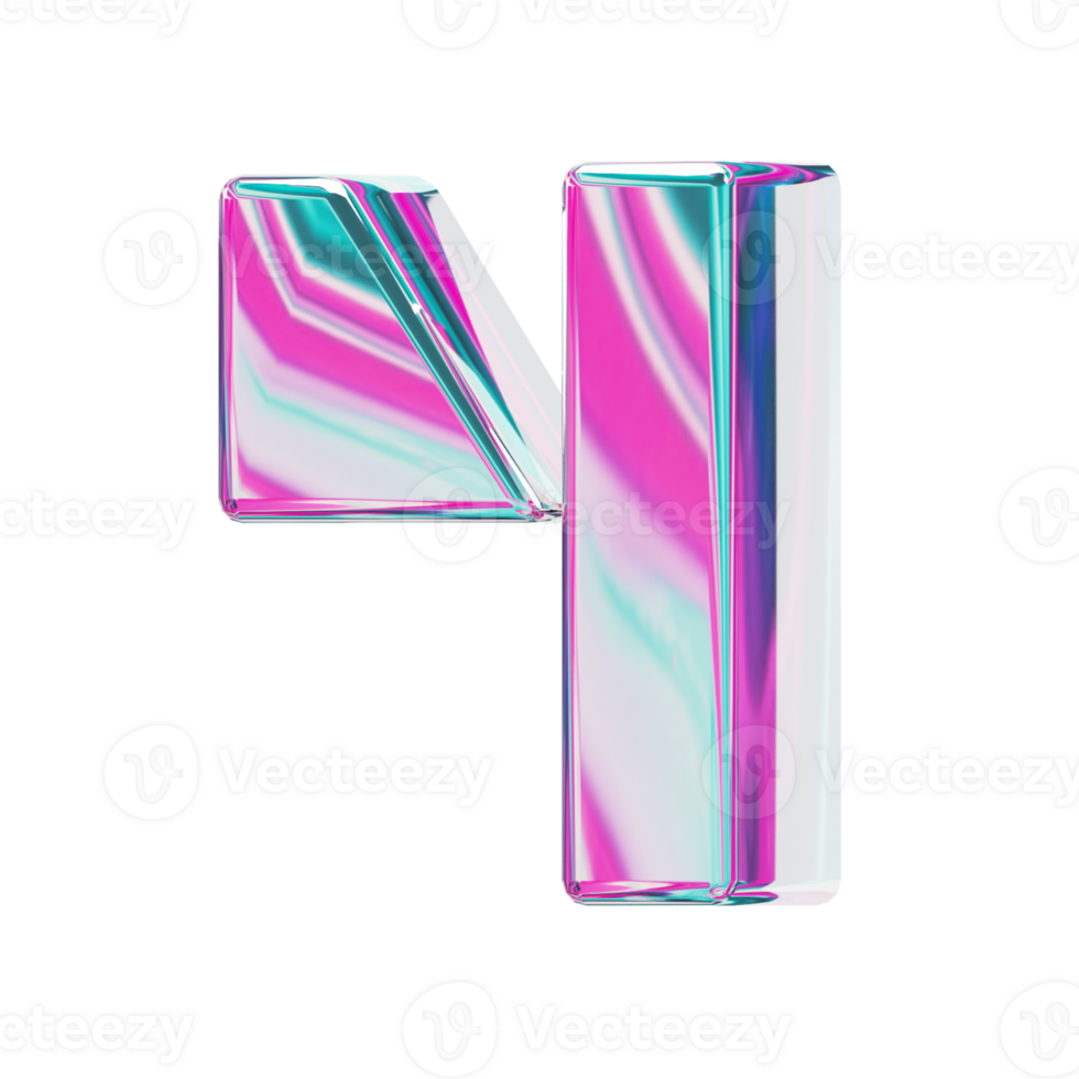 Number 4. alphabet 3D design in iridescent color style for banner, glossy icons, design posters holographic. png
