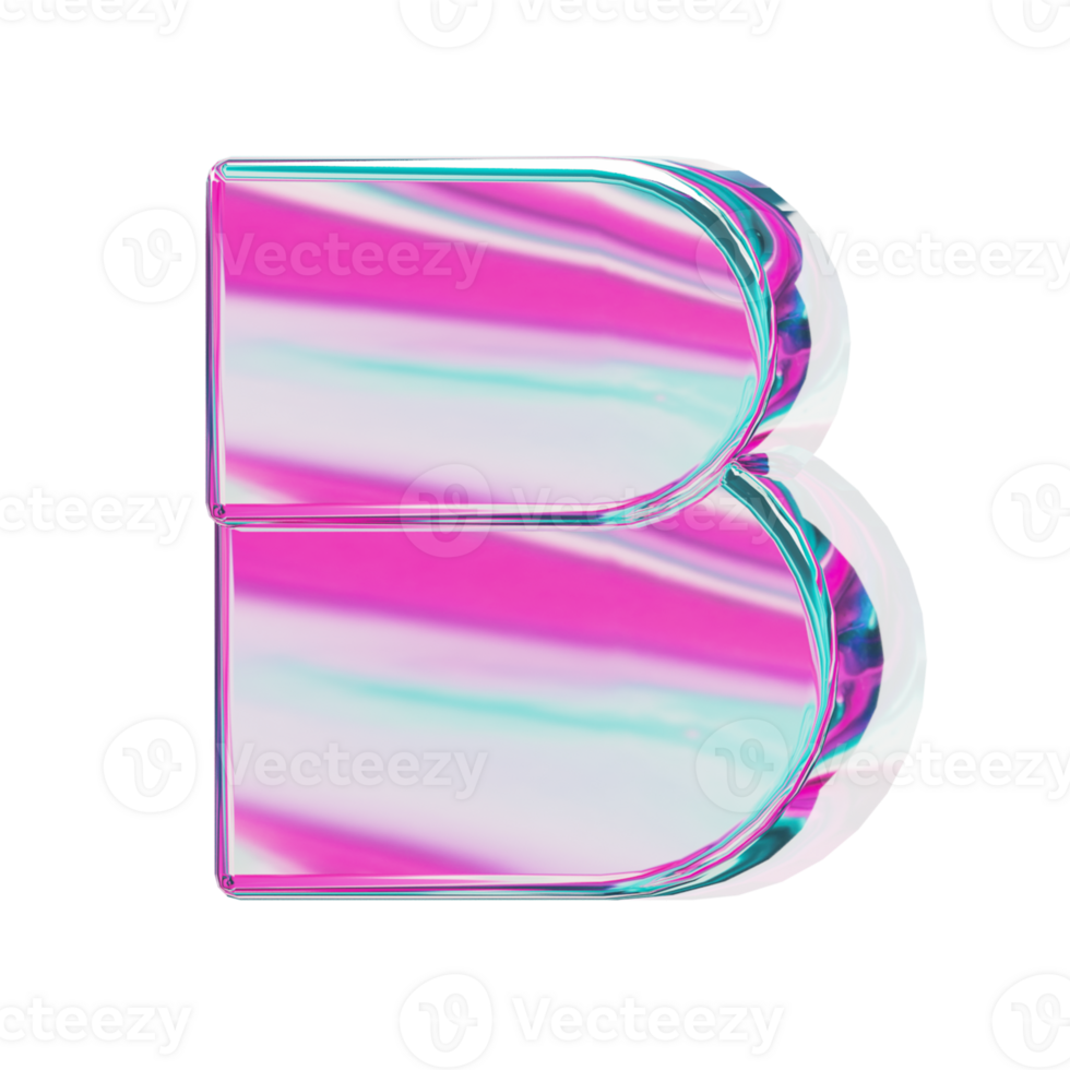 Letter B. alphabet 3D design in iridescent color style for banner, glossy icons, design posters holographic. png