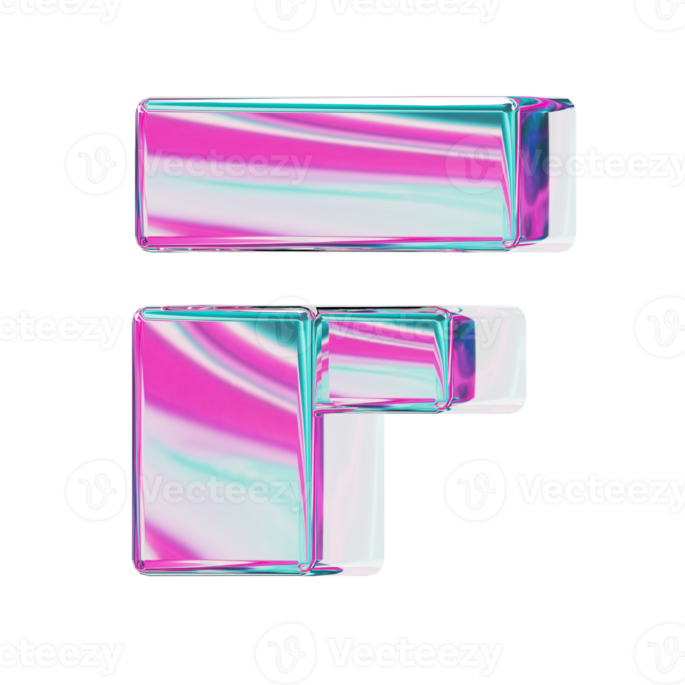 Letter F. alphabet 3D design in iridescent color style for banner, glossy icons, design posters holographic. png