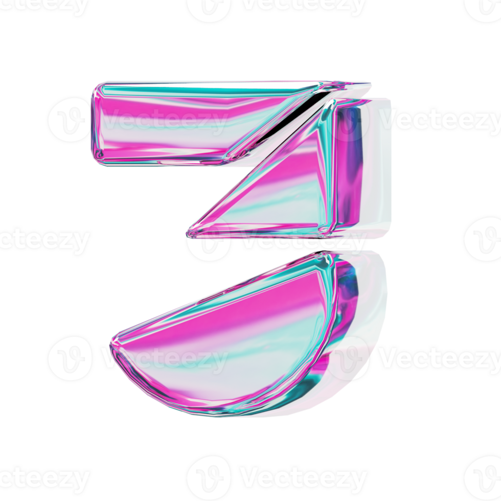 Number 3. alphabet 3D design in iridescent color style for banner, glossy icons, design posters holographic. png