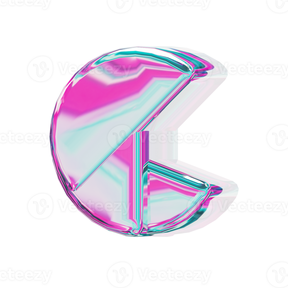 Letter C. alphabet 3D design in iridescent color style for banner, glossy icons, design posters holographic. png