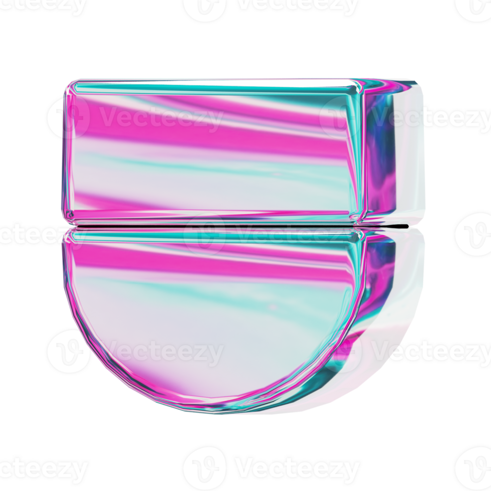 Letter U. alphabet 3D design in iridescent color style for banner, glossy icons, design posters holographic. png