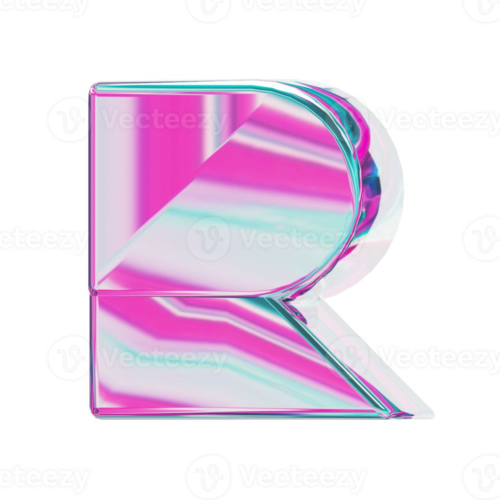 brev r. alfabet 3d design i regnbågsskimrande Färg stil för baner, glansig ikoner, design posters holografiska. png