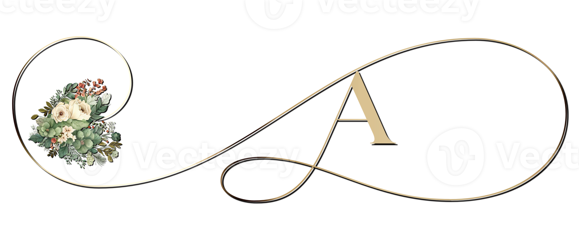 letter a stylistic swash gold png