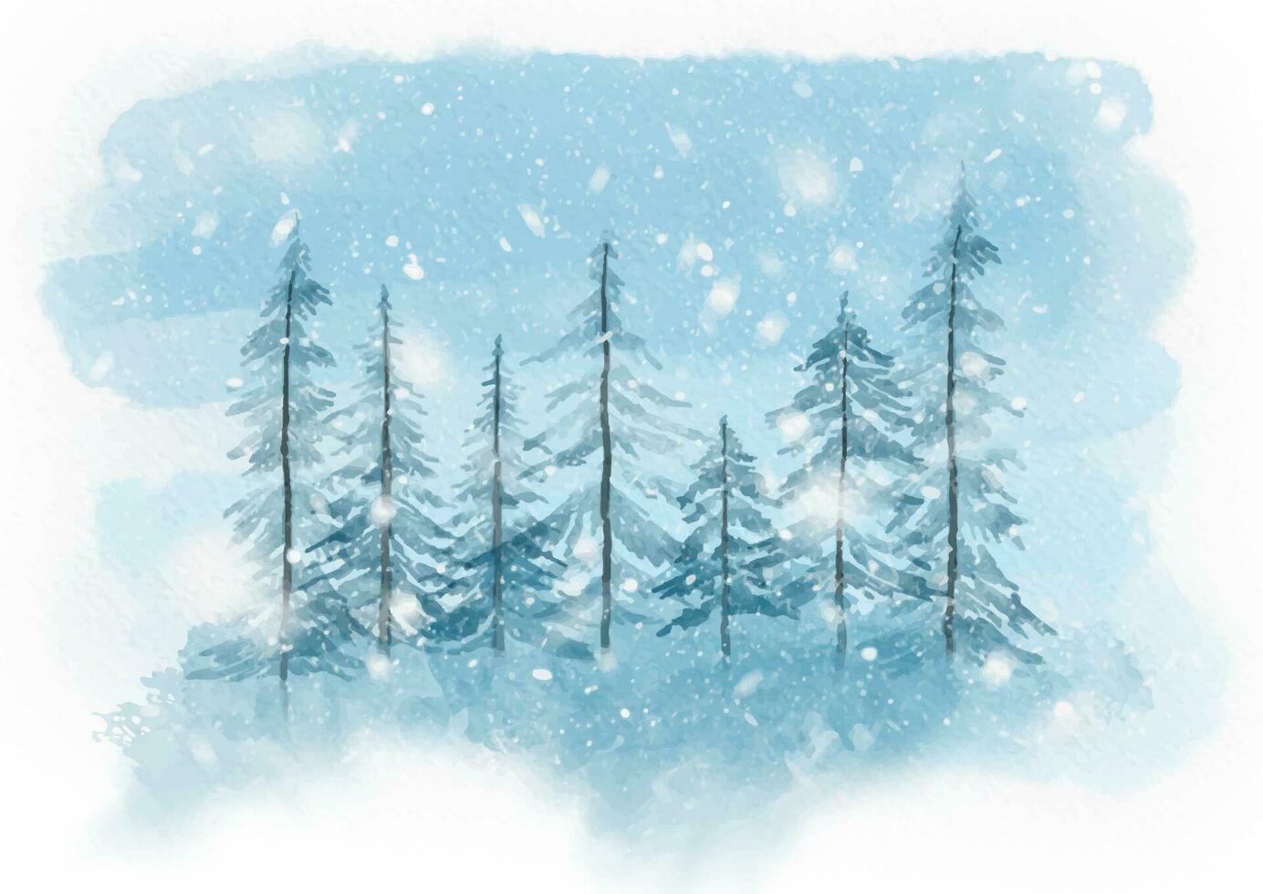 Hand painted watercolour winter snowy landscape vector