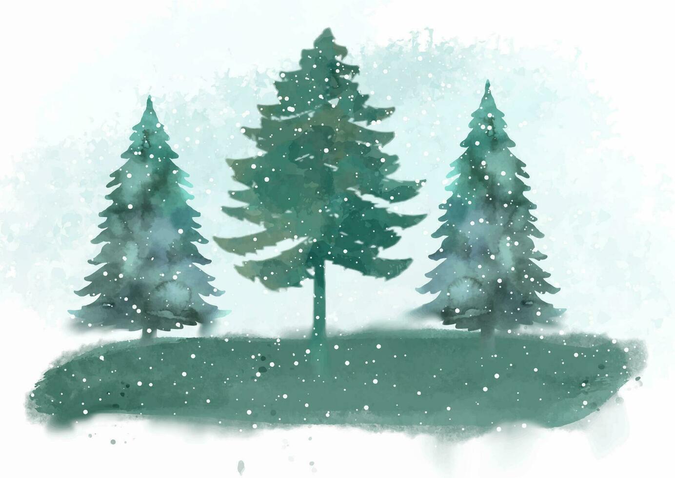 hand painted watercolour christmas tree landscape vector